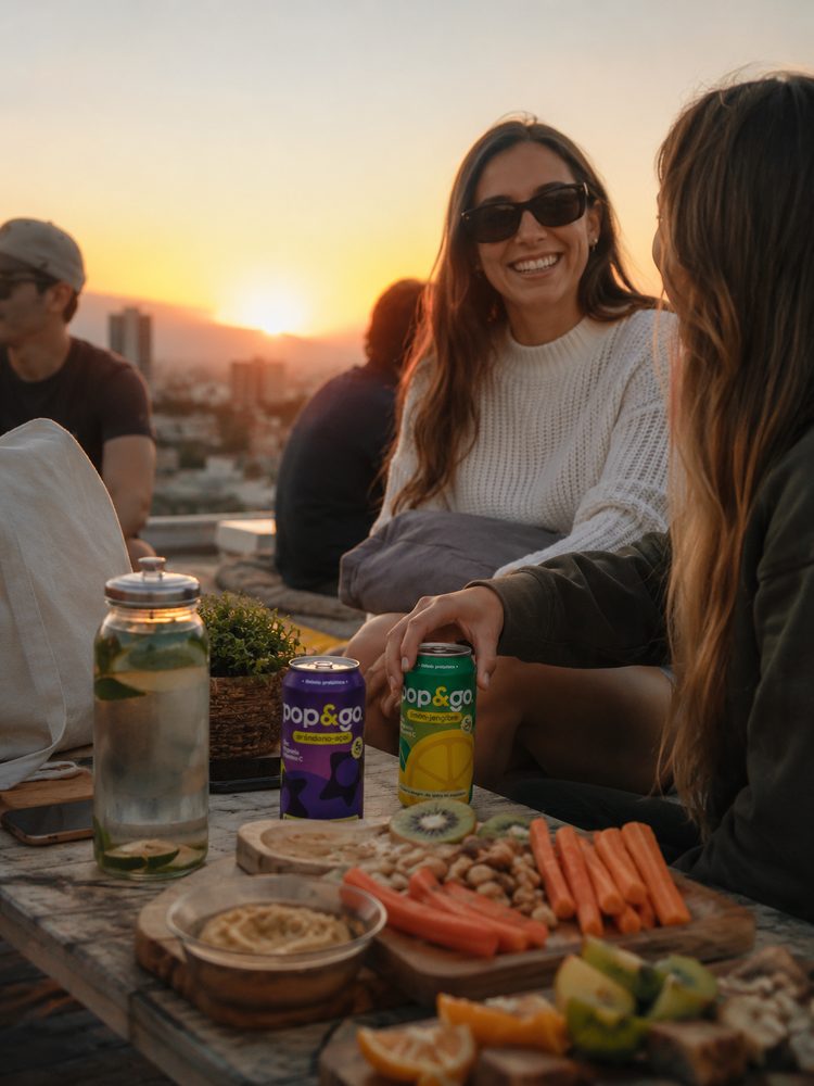 Dos amigas con Pop&Go al atardecer
